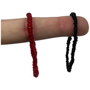 Seed Bead Stretch Bracelet Set Red & Black Boho Stack